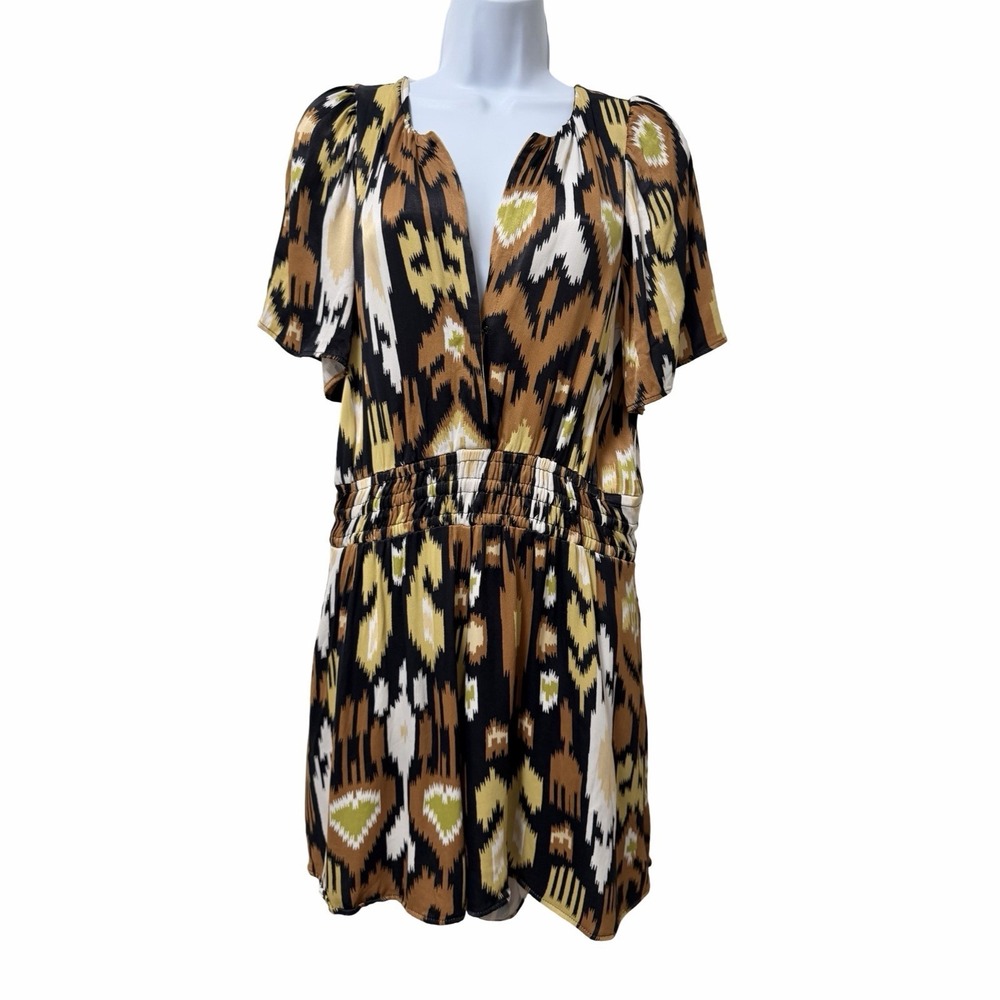 Anthropologie Ikat Abstract‎ Somerset Shorts Romper Size M Black Travel Vacation